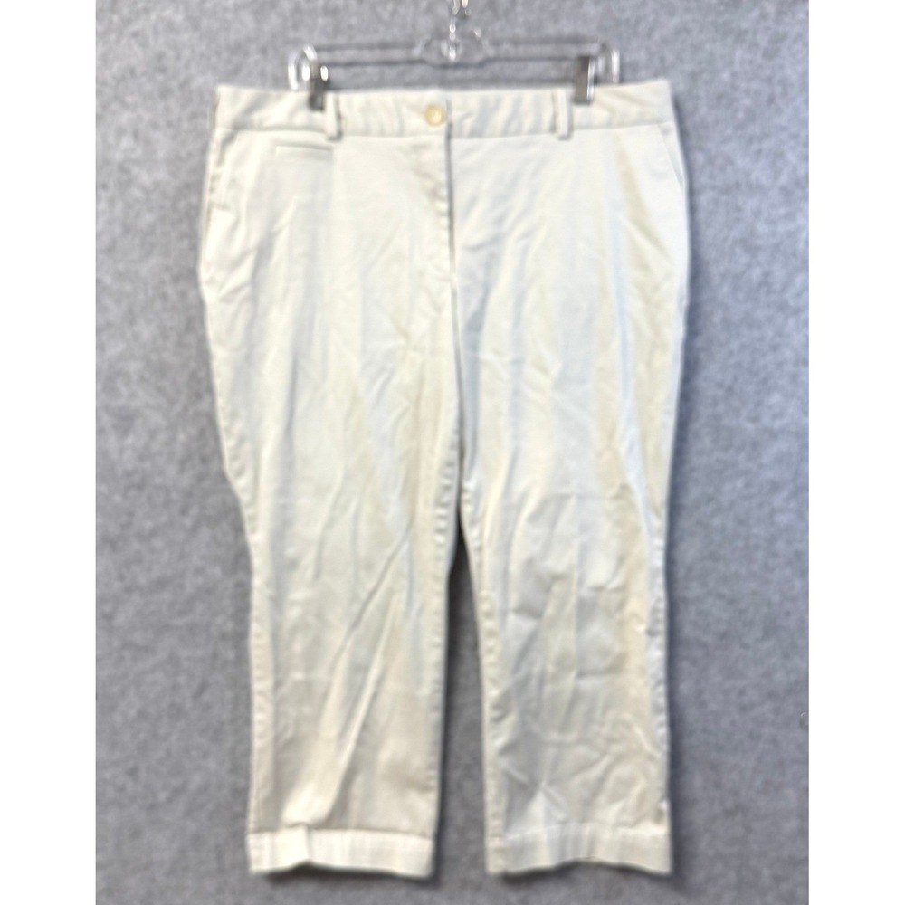 Land's End Womens Cream Straight Leg Cropped Chino Pants Khaki Trousers Size 16